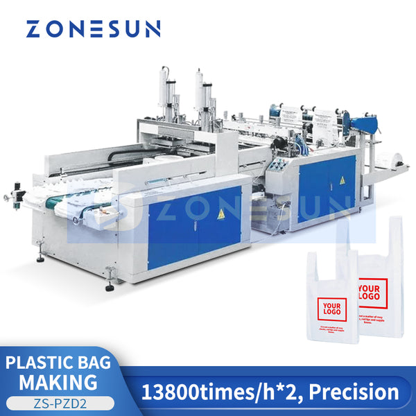 ZONESUN ZS-PZD2 Dual Channel Plastic Bag Making Machine Waistcoat Bag Packer