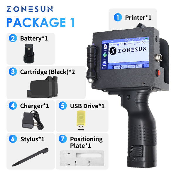 ZONESUN ZS-HIP508 Handheld Multilingual Inkjet Printing Machine - Black