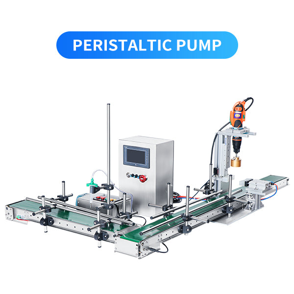 ZONESUN ZS-FAL90S Small Automatic Peristaltic/Magnetic Pump Liquid Filling Capping Machine - Peristaltic Pump / L-shaped Line ONLY For Round Bottle / 110V - Peristaltic Pump / L-shaped Line ONLY For Round Bottle / 220V
