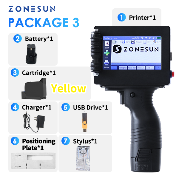 ZONESUN ZS-HIP254 Handheld Multilingual Inkjet Printing Machine - Yellow