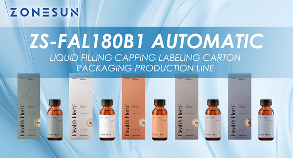 ZONESUN ZS-FAL180B1 AUTOMATIC LIQUID FILLING CAPPING LABELING CARTON PACKAGING PRODUCTION LINE