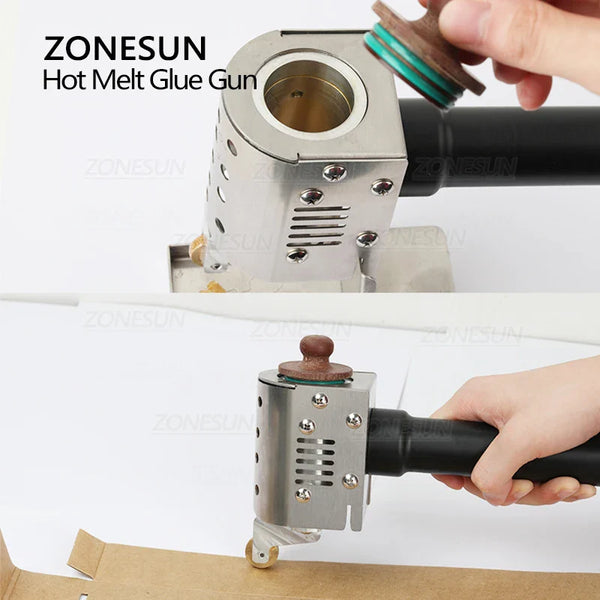 ZONESUN ZS-90TJ Hot Melt Glue Gun Leather Labeling Machine Paper Bag Leather Carton Sealing Machine