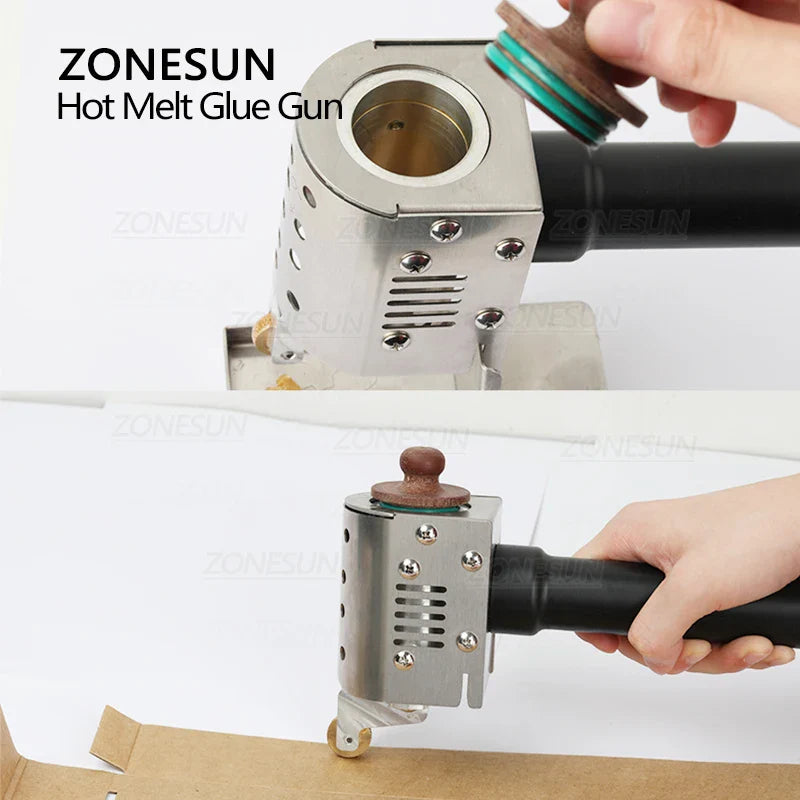 ZONESUN ZS-90TJ Hot Melt Glue Gun Leather Labeling Machine Paper Bag Leather Carton Sealing Machine