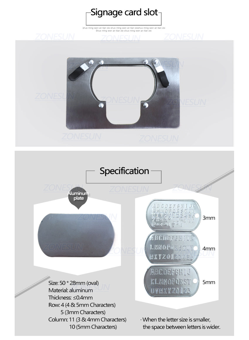 ZONESUN Manual Dog Tag Embossing Machine with 52 Characters