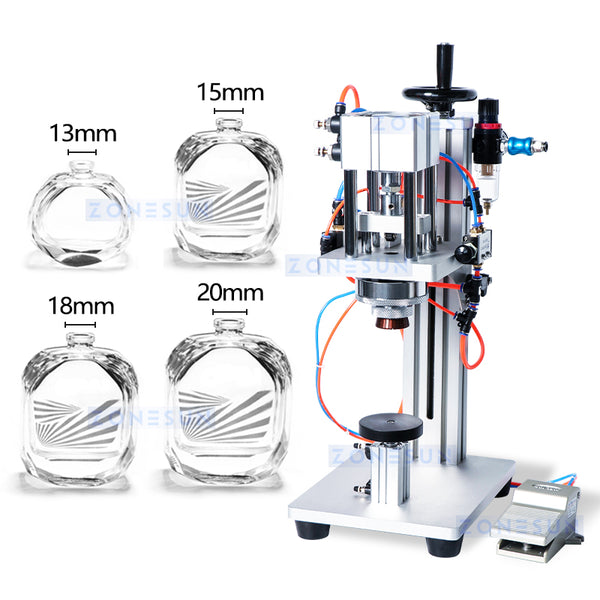 ZONESUN ZS-YG08 13/15/18/20mm Pneumatic Perfume Bottle Capping Machine - Full set