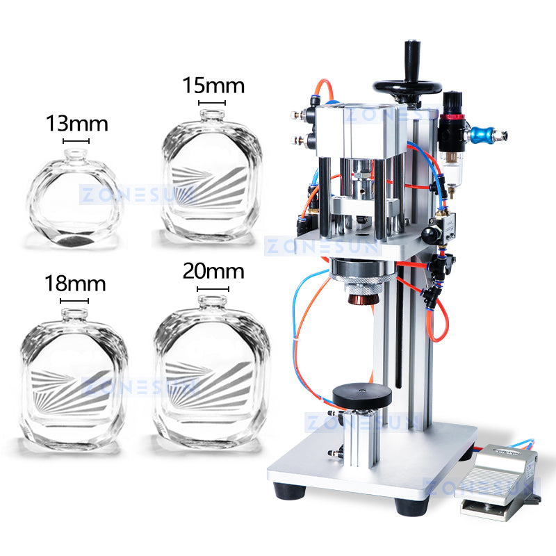 ZONESUN ZS-YG08 13/15/18/20mm Pneumatic Perfume Bottle Capping Machine - Full set