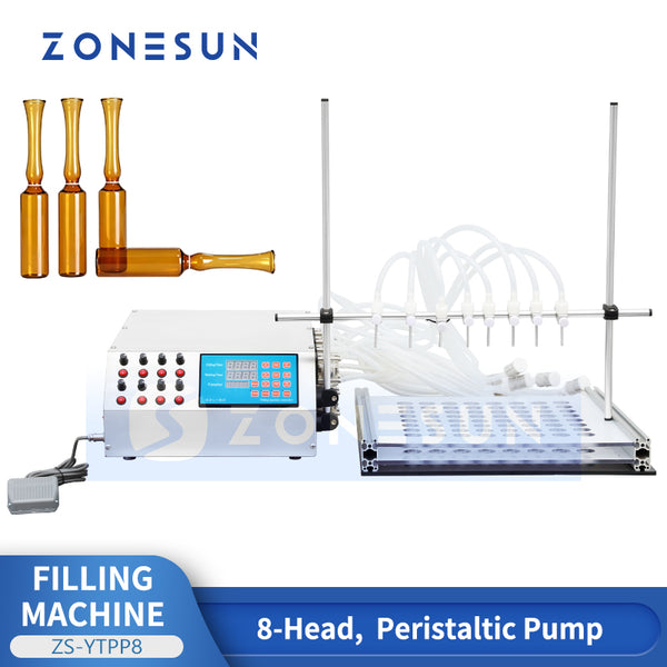 ZONESUN ZS-YTPP8 Peristaltic Pump Filling Machine 8 Head Essential oil Perfume Dose Liquid Filling Equipment