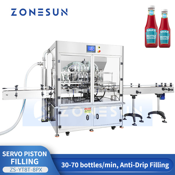 ZONESUN ZS-YT8T-8PX Automatic 8-Head Servo Piston Filling Machine For Ketchup Shampoo