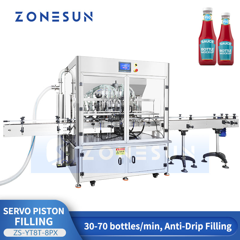 ZONESUN ZS-YT8T-8PX Automatic 8-Head Servo Piston Filling Machine For Ketchup Shampoo