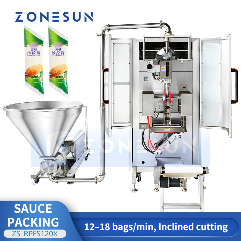 ZONESUN ZS-RPFS120X Automatic VFFS Packing Machine for Honey and Cream Sachet Filling & Sealing