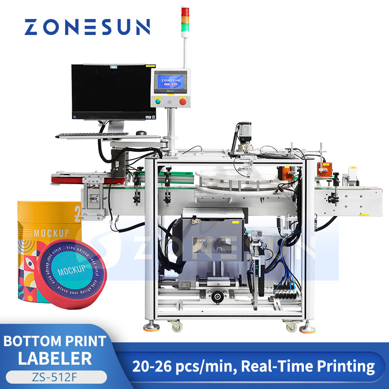ZONESUN ZS-512F Automatic Bottom Labeling Machine with Real-Time Printing and RFID Verification