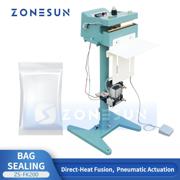 ZONESUN ZS-FK200 Pneumatic Direct Heat Bag Sealer for Mylar Foil Pouches Aluminum Foil Bags and Laminated Packaging