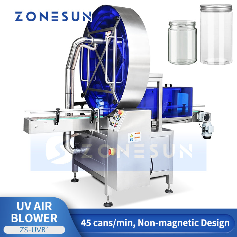 ZONESUN ZS-UVB1 Automatic UV Bottle Sterilization and Air Blowing Machine for Milk Powder Food Pharmaceutical and Hygienic Container Pre-Filling Cleaning
