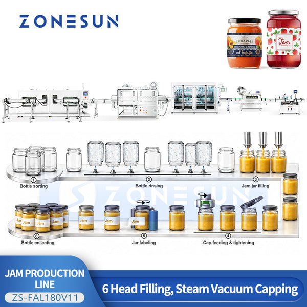 ZONESUN ZS-FAL180V11 Automatic Kaya Jam Food Filling and Glass Jar Production Line