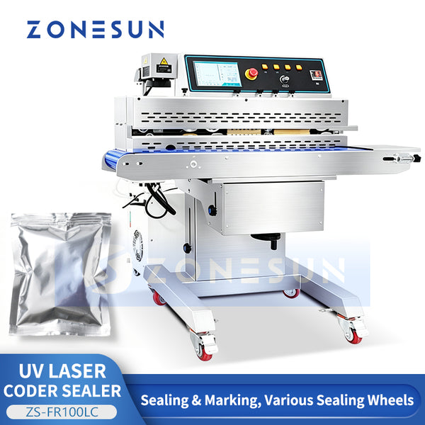 ZONESUN ZS-FR100LC Continuous Band Sealer with UV Laser Coding Bag Sealing Machine
