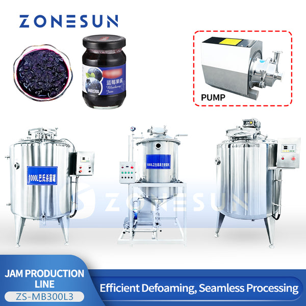 ZONESUN ZS-MB300L3 Triple Tank Mixing System for High Viscosity Sauce, Paste and Emulsion Production with Vacuum Mixing and Heating