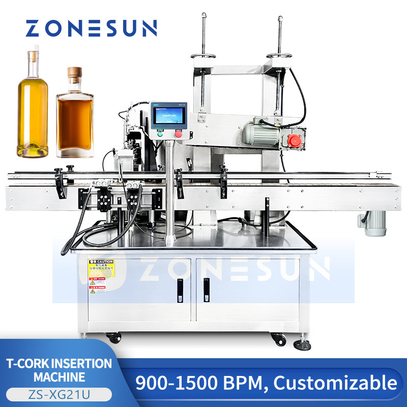 ZONESUN ZS-XG21U Automatic Bar Top T-Corking Machine for Spirits Bottling Lines with Vibratory Feeder