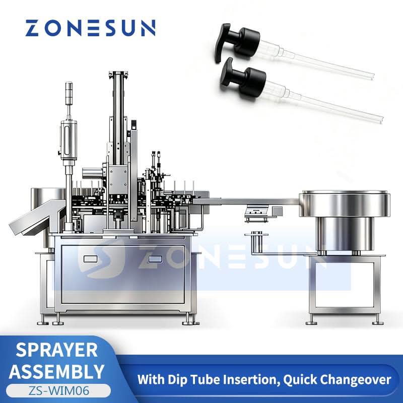 ZONESUN ZS-WIM06 Fully Automatic Trigger Sprayer Pump Assembly Machine with Dip Tube Cutting & Robotic Assembly System