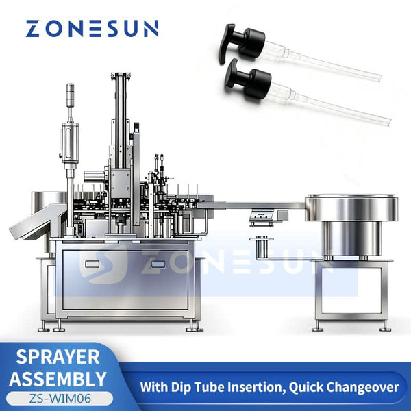 ZONESUN ZS-WIM06 Fully Automatic Trigger Sprayer Pump Assembly Machine with Dip Tube Cutting & Robotic Assembly System