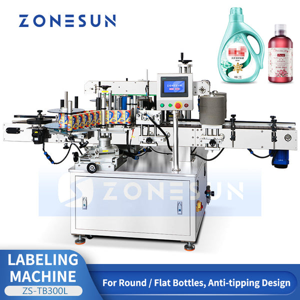 ZONESUN ZS-TB300L Automatic Double Side Round Flat Bottle Labeling Machine