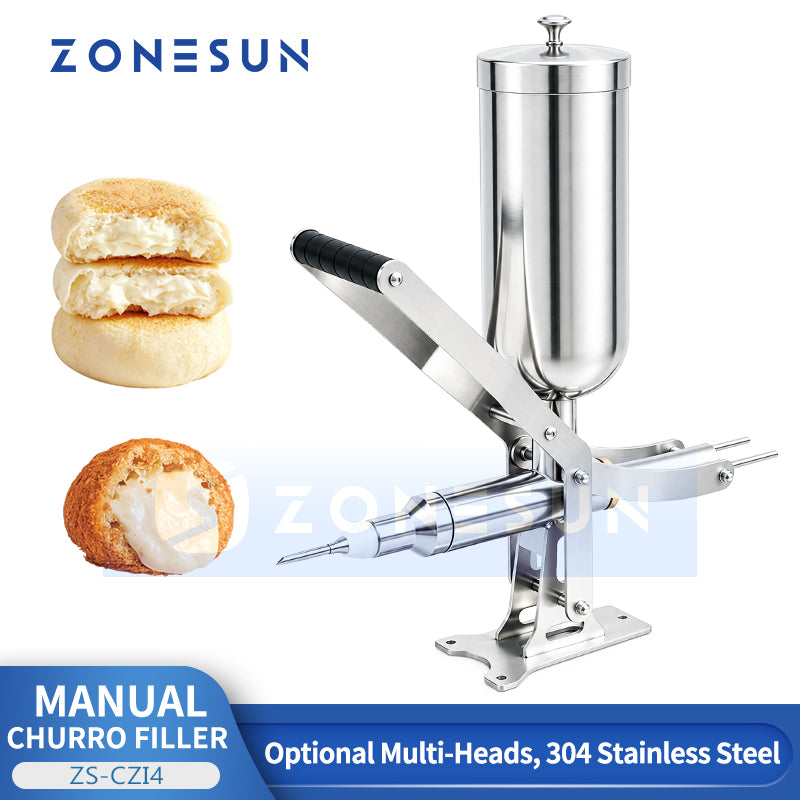 ZONESUN ZS-CZI4 Manual Center Filling Injection Machine for Donuts, Churros, Cakes, Bread Paste with Stainless Steel Hopper