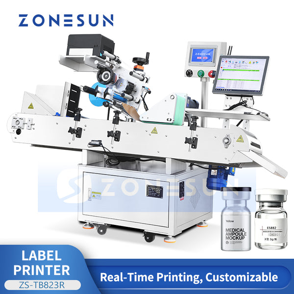 ZONESUN ZS-TB823R Automatic Real-Time Print & Apply Labeling Machine for Vials & Small Round Bottles