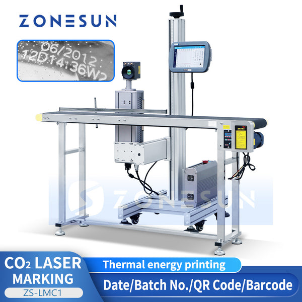 ZONESUN ZS-LMC1 CO₂ Impresora láser de código de fecha con transportador 