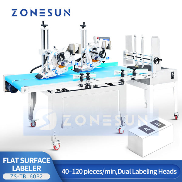 ZONESUN ZS-TB160P2 Automatic Flat Surface Labeling Machine For Carton Box Double Label
