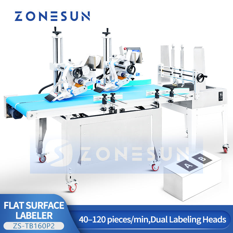 ZONESUN ZS-TB160P2 Automatic Flat Surface Labeling Machine For Carton Box Double Label