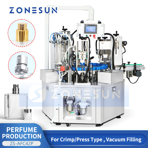 ZONESUN ZS-AFC42P Automatic Perfume Monoblock Filling Machine Vacuum Filling Rinsing Capping Pressing 3–100ml Perfume Line