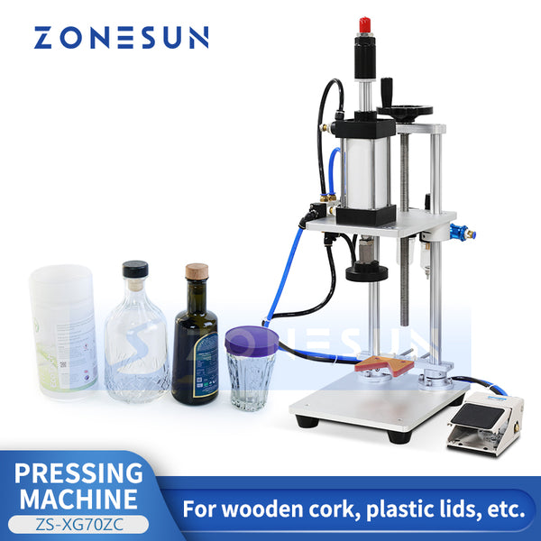 ZONESUN ZS-XG70ZC Pneumatic Jar Pressing Machine For Wine Bottle, T-Cork, Spray Outer Cap, Whisky