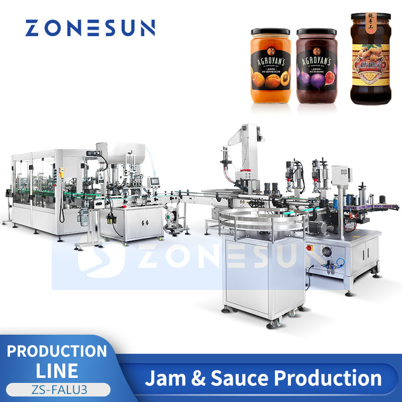 ZONESUN ZS-FALU3 Jam & Sauce Bottling Line with Filling, Capping, Labeling