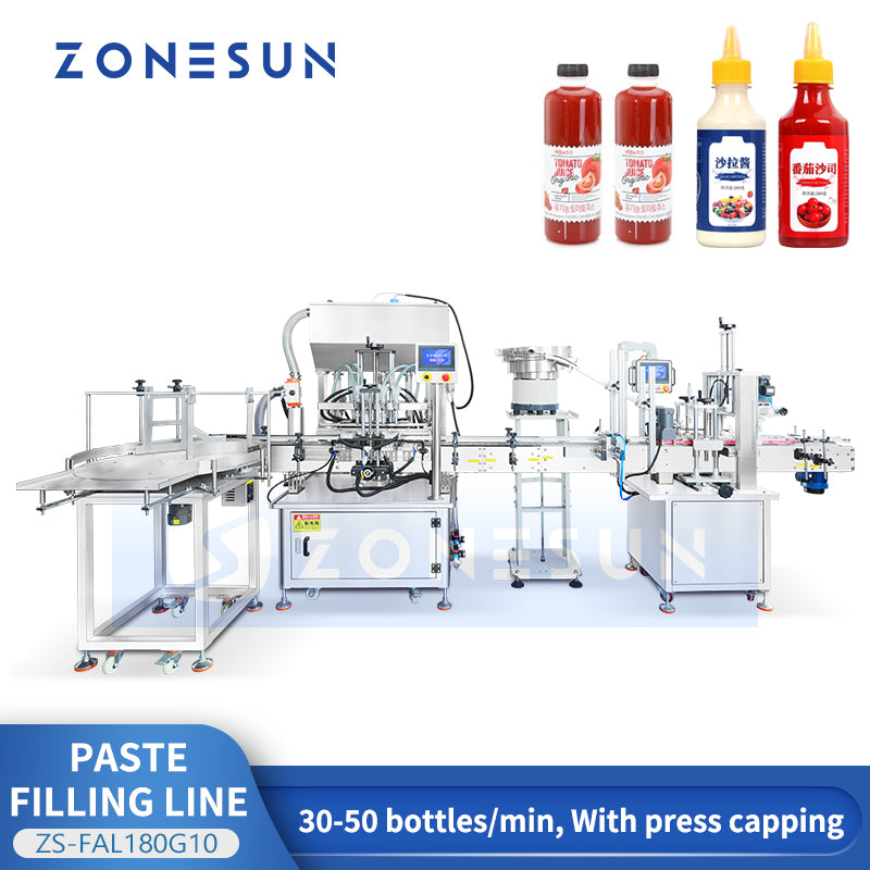 NESUN ZS-FAL180G10 Automatic Paste Filling and Capping Line with 4-Head Servo Filler
