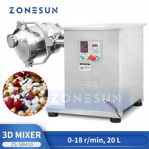 ZONESUN ZS-SBH10 3D Dry Powder & Granule Mixing Machine for Food & Chemical Use