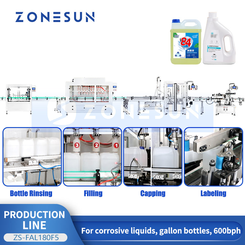 ZONESUN ZS-FAL180F5 Corrosive Liquid Packaging Line for Gallon Bottles & Chemicals