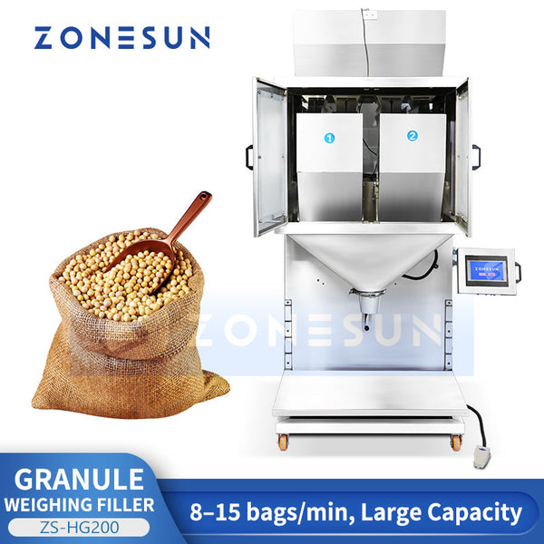 ZONESUN ZS-HG200 Dual-Hopper Granule Weighing and Filling Machine Beans Seeds Nuts Filler