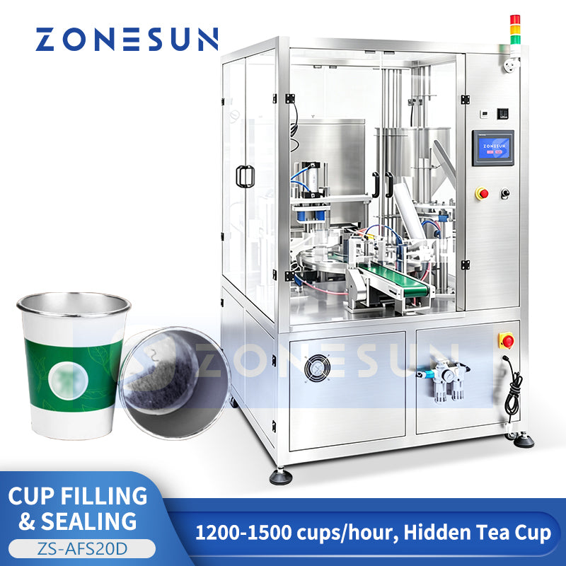 ZONESUN ZS-AFS20D Automatic Hidden Tea Cup Filling and Sealing Machine for Tea and Coffee