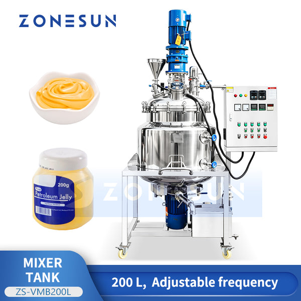 ZONESUN ZS-VMB200L 200L Vacuum Homogenizing Emulsifier Mixer Tank for Cream Lotion Sauce and Pharmaceutical Emulsion Production