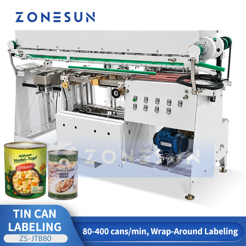 ZONESUN ZS-JTB80 High-Speed Automatic Tin Can Wrap-around Labeling Machine