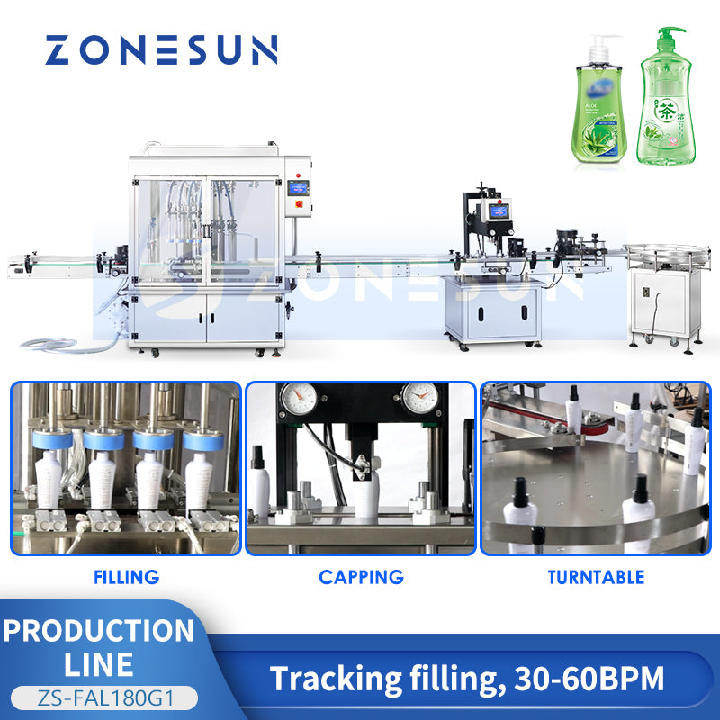 ZONESUN ZS-FAL180G1 Automatic Thick Liquid Filling Capping Line for Liquid Soap and Shampoo