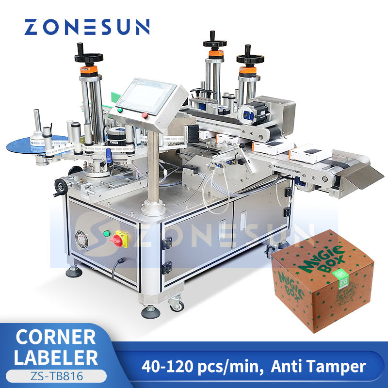 ZONESUN ZS-TB816 Double-Side Box Anti-Tamper Corner Labeling Machine