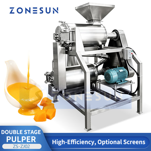 ZONESUN ZS-ZJ02 Fruit Pulper Machine Automatic Double Stage Pulping Equipment for Juice & Puree Production