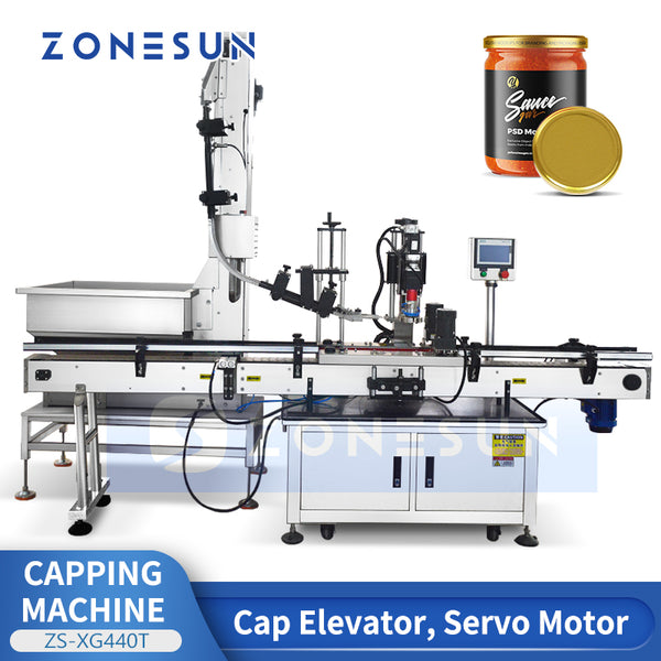 ZONESUN ZS-XG440T Servo Motor  Capping Machine with Cap Elevator