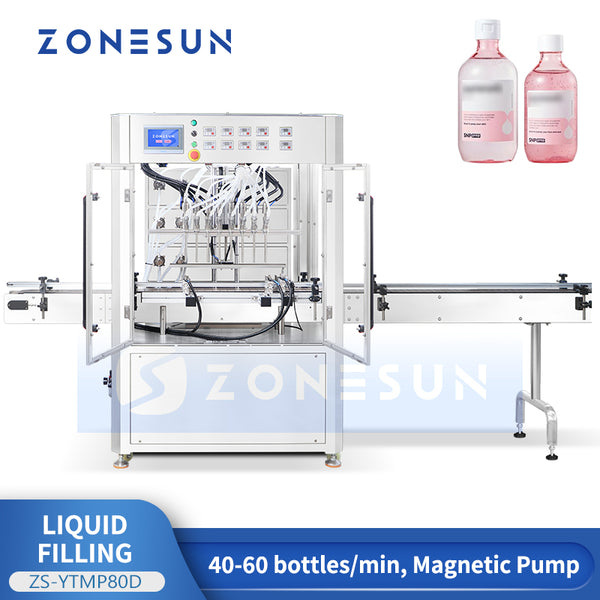 ZONESUN ZS-YTMP80D 8-head magnetic pump liquid filling machine with bottle examples