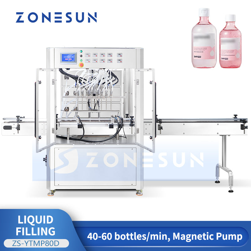 ZONESUN ZS-YTMP80D 8-head magnetic pump liquid filling machine with bottle examples