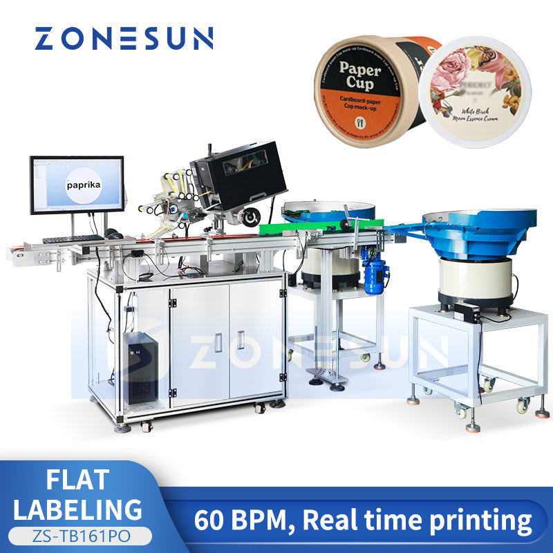 ZONESUN ZS-TB161PO Automatic Jar Cap Top and Side Real-Time Printing Flat Surface Labeling Machine