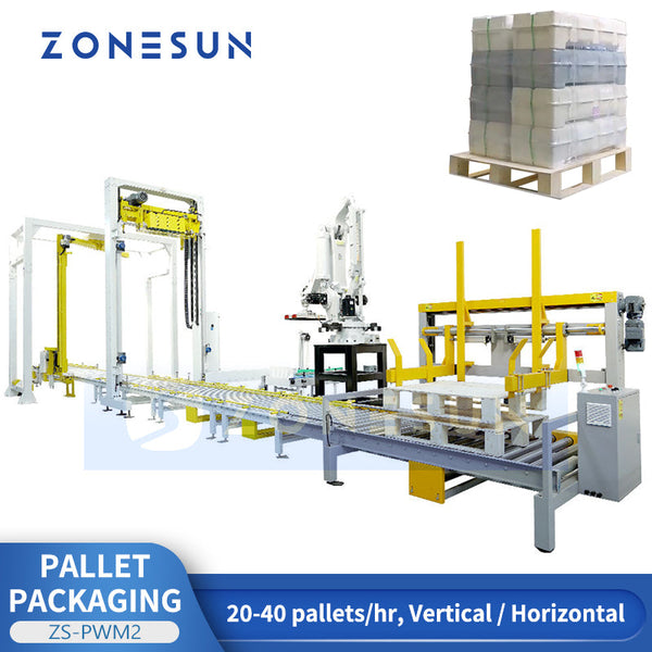 ZONESUN ZS-PWM2 Fully Automatic Robotic Palletizing & Wrapping System End-of-line Packaging Solution