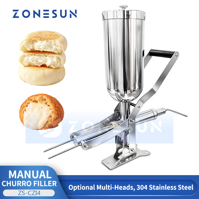 ZONESUN ZS-CZI4 Manual Center Filling Injection Machine for Donuts, Churros, Cakes, Bread Paste with Stainless Steel Hopper