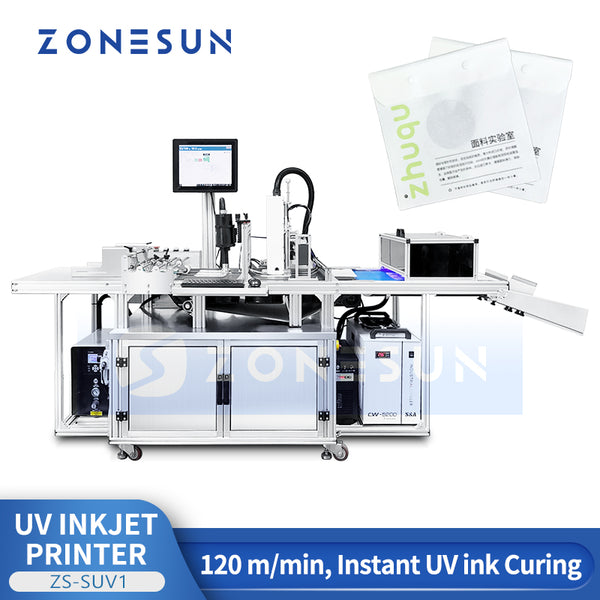 ZONESUN ZS-SUV1 UV Inkjet Printer with Paging Machine for Flat Pouch and Paper Boxes Coding