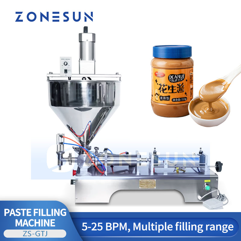 ZONESUN ZS‑GTJ Pneumatic Paste Filling Machine with Mixer and Hopper